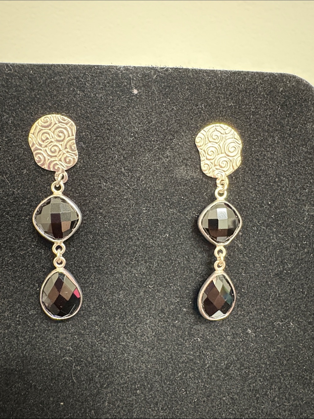 925 silver and faceted black onyx drop earrings